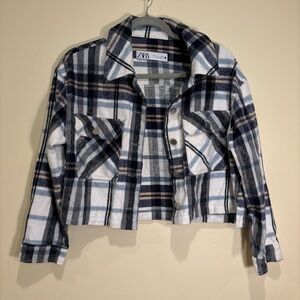 ZARA Cropped Plaid Button-Up Jacket Size S